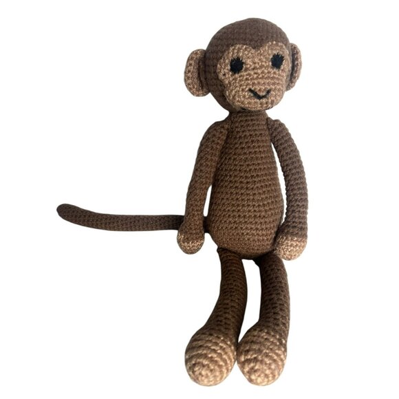 Vintage Crochet Monkey Handcrafted Plush Animal Doll Brown Tan Soft 17 in - Picture 1 of 6
